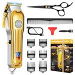 CIICII Hair Clippers for Men Professional, Cordless Barber Clippers for Hair Cutting (12Pcs Rechargeable USB Adjustable LCD Display Hair Beard Grooming Trimming Haircut Kit) for DIY Home Barber Salon (Gold)