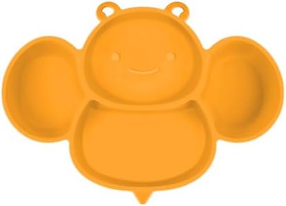 Vicloon Piatto per Bambini, Piastre per Neonati in Silicone Antiscivolo, Tovaglietta per Bambini Piastra Divide con Forte Aspirazione, Piatto Pappa Neonato, Ape - Giallo