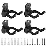 BELLE VOUS 4 Pack of Black Wall-Mounted Guitar Hangers with Screws - Hook Holder Stand for Acoustic & Electric Guitars - Fits Most Sizes - Display Bracket for Ukulele, Bass, Mandolin and Banjo