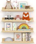 Kids' Bookshelf Set of 4 - Wood Floating Nursery Book Shelves, Picture Ledge Shelf for Wall Decor and Storage - Perfect for Books, Toys, Photo Frames, and Nursery Décor