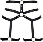 BBOHSS Women Harness Gothic Leg Strappy Lingerie Body Harness Garter Belt Plus Size Elastic Adjustable (Black-Black)