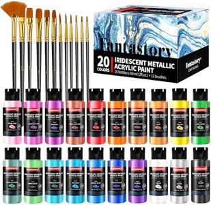 Fantastory Acrylic Paint Set Metallic, 60 ml, 20 Colours Iridescent, 12 Brushes, Waterproof, Non-fading, Non-Toxic Acrylic Paint, for Canvas, Wood, Models, Artists, Professionals, Beginners