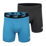 New Balance Mens Premium Performance 6" Boxer Brief Underwear (Pack of 2), Black/Cadet, Small (29-31")