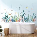 decalmile Under The Sea Seaweed Wall Decals Tropical Fish Baseboard Skirting Line Wall Stickers Kids Bedroom Bathroom Wall Decor