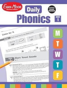 Evan-Moor Daily Phonics, Grade 1, Homeschooling & Classroom Resource Workbook. Phonemic Awareness, Decoding, Word-Study, Teaching Editions, Reproducible Worksheets