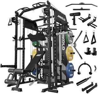 Mikolo Smith Machine with Weight Stack, Power Cage Home Gym System with LAT Pulldown & Cable Crossover, Multi-Functional Trainer with Dual Pulley System, Color Plate 230lbs