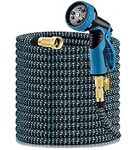 Vorey Garden Hose 50FT, Expandable Hose Flexible Lightweight Water Hose with 9 Function Nozzle Sprayer Expanding Durable Hose with 3/4 Inch Solid Brass Fittings, Black and Blue