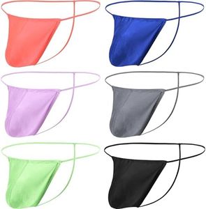 HASWECHYS Men's Sexy T Back Underwears Adjustable Pouch Thongs Silky Low Rise Micro G String Bikini 6 Pack Mul L