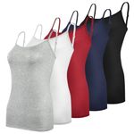 Aomig Basic Camisole Adjustable Strap Vest, 5 Pcs Womens Adjustable Strap Tank Tops, Women's Adjustable Spaghetti Strap Cami, Women's Slim-Fit Camisole, Basic Solid Stretch Undershirts for Girls