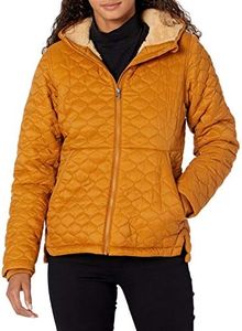 Amazon Essentials Women's Lightweight Water-Resistant Sherpa-Lined Hooded Puffer, Camel, Large