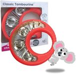 Edushape Classic Tambourine for Kids, Red - Percussion Musical Instrument Baby Tambourine for Toddlers 1-3, Kids Tambourine Fun Tummy Time, Fine Motor, Auditory and Visual Sensory Development