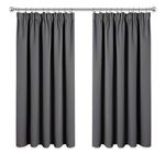 PONY DANCE Gray Blackout Curtains 66x54 for Bedroom Pencil Pleat Thermal Blackout Curtains with Hooks for Track Rail Short Blackout Curtains for Window Treatment, W66 X L54, 2 Panels, Grey