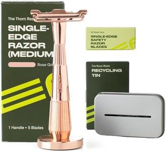 Leaf Shave | The Thorn Razor Set, Rose Gold - Includes Thorn Razor, Matching Stand, 50-Pack of Single-Edge Blade Refills, and Blade Bank