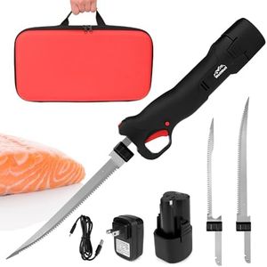 WellMall Cordless Electric Fillet Knife - Electric Fillet Knife for Fish with 2 Stainless Steel Blades, Cordless, with Non-Slip Grip Handle and Safe Lock