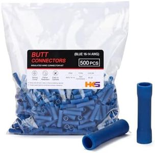 HKS 500 PCS Vinyl Insulated Butt Connector Blue 16-14 AWG - Quick Disconnect Electrical Connectors - Tinned Red Copper 0.8mm - Automotive Crimp Insulated