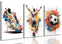 3Pcs Graffiti Soccer Canvas Wall Art Colorful Sneakers Posters Prints Wall Decor Pictures Sports Theme Football Paintings for Bedroom Boys Room Teen Kids Playroom Home Decoration