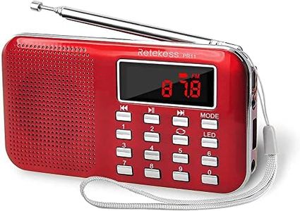 Retekess PR11 Radio, Portable, Rechargeable Radio with Mp3 Music Player Speaker Support Micro IF Card AUX, USB Port, Ideal for Outdoor (Red)