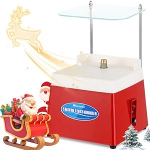 Mxmoonant Stained Glass Grinder with 5/8’’ & 1’’ Diamond Grinder Bits & Baffle, 4200r Mini DIY Grinding Tool Kit for Shaping Ceramic Glass (Red)