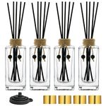 Reed Diffuser Bottle Set of 4 Glass Diffuser Bottles 5oz/155ml Clear Empty Essential Oil Diffuser Glass Bottles with Caps and Reeds Decorative Bottle Set Bulk Reusable Apothecary Perfume Jar Gift