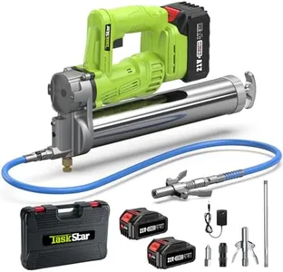 TaskStar Grease Gun: Electric Battery Powered Grease Gun with 2 * 4.0Ah Batteries and Charger, Quick-Release Coupler, 10000 PSI Max Pressure, for Farmers, Mechanics, and Equipment Owners