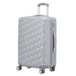 CMY 24" Medium Super Lightweight Hard Shell ABS+PC Travel Hold Check in Luggage Suitcase with 4 Dual Spinner Wheels Trolley Bag 3 Digit Combination Lock Telescopic Handle (Silver, 24)