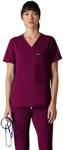 Members Only Women's Siena Scrub Top with 5 Pocket | Hospital Uniform|Nursing Scrubs| Pull On Closure Shirt (Wine, XL)
