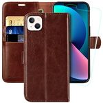 MONASAY Wallet Case for iPhone 13 Mini 5G,5.4-inch[Glass Screen Protector Included] [RFID Blocking] Flip Folio Leather Cell Phone Cover with Credit Card Holder,Brown