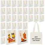 Amylove 48 Pcs Mini Tote Bag Sublimation Blank Canvas Tote Bags Reusable Grocery Bags DIY Sacks Goody Bags for Party Event Bags (Beige,8.5 x 8 Inch)