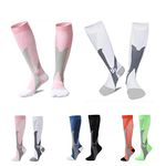 JIRFZUY Compression Socks 2 Pairs Support Socks Knee High Athletic Socks for Running, Cycling, Fitness, Circulation (Nylon Wire S/M, Pink+White)