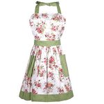 G2PLUS Lovely Women's Cooking Apron, Pink Cooking Aprons for Women, Flower Kitchen Aprons with Pocket, Large Cotton Baking Aprons for Mom Wife Girls