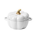 AVEKI Cute Bowl, Pumpkin Ceramic Bowl with Lid, Microwave & Dishwasher Safe Dessert or Soup Bowl with Handle, Decor Dinnerware for Thanksgiving Halloween Pumpkin Party (White)