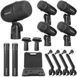 Depusheng 7-Piece Wired Dynamic Drum Mic Kit (Whole Metal) Kick Bass, Tom/Snare & Cymbals Microphone-Use for Drums, Vocal, Other Instrument Complete with Thread Clip 7 On Stage Audio Cables