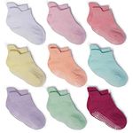 Zaples Baby Girls Non Slip Grip Ankle Socks with Anti Skid Soles for Infants Toddlers, Polychrome, 12-36 Months