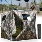 YOLENY 270° See Through Hunting Blind for 2-3 Person, Portable Pop Up Ground Blind with Carrying Bag - Resilient Tent, Zip Door & Silent Windows for Deer & Turkey Hunting