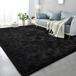 Lascpt Super Soft Shag Area Rug for Living Room, 4x5.9 ft Black Rug for Girls Bedroom, Modern Plush Throw Rug for Kids Room, Fuzzy Floor Carpet for Indoor Dorms Office Nursery Women Home Decor