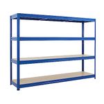 BiGDUG Heavy Duty Garage Shelving Unit - 450kg Per Shelf (1800kg Per Bay) - 177x240x60 cm - 4 Tier Storage Shelves - Blue - Shed Shelving