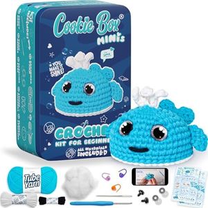 Cookie Box Crochet Kit for Beginners – Gift Set to Make Whale Luna Amigurumi Plushie – Easy DIY Crochet & Knitting Starter Kit with Printed Instructions & Step-by-Step Video Tutorial