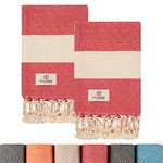 EVAHOME Turkish Hand Towel Set of 2 | 100% Cotton, 20 x 40 Inch| Hand, Face, Hair, Gym, Yoga, Beach, Tea, Kitchen and Bath. Absorbent and Decorative Kitchen Bathroom Hand Towel with Gift Box (Red)