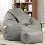 KAM'S LIEU 5XL Luxury Faux Leather Bean Bag with Footrest & Cushion | Pre-Filled High-Density Polystyrene Beans | Premium Leatherette | 6 Months Warranty Color- (Grey, Without Footrest)
