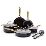 Blue Diamond Gold 10 Piece Cookware Set,Ceramic Nonstick, PFOA Free, Induction, Black