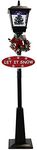 Fraser Hill Farm 71-in. Musical Snowy Christmas Street Lamp in Black with Christmas Tree Scene, Cascading Snow, and Music, Lighted Christmas Decoration for Living Room and Foyer