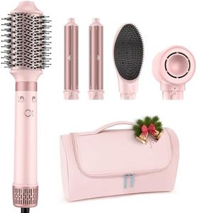 5 in 1 Hair Styler Dual Voltage - Air Wrap Curler with High-Speed Hair Dryer, Straightening & Blow Dryer Brush for Multiple Styling, Multi-Styler with Travel Case Global Edition (Pink)