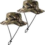 2 Pcs Boys Camo Sun Bucket Hat Kids Camouflage Safari Fishing Hat Camo Boonie Hat with Adjustable Chin Strap for Boys Girls Outdoor Sun Protective()