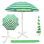 RAINPOPSON Garden Umbrella with Base Stand 8ft Green Stripe Color Big Size Outdoor Waterproof & Sun Protaction Umbrella Heavy Duty Cloth with Patio Garden Outdoor Umbrella (8ft) (Green)