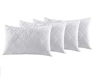 Quilted Pillow Protectors White Pillowcases 4 Pack 100% Cotton Zippered Closure Bed Cover Pillows Encasement Breathable Anti-Allergy Protector