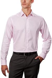 Calvin Klein Men's Dress Shirt Regular Fit Non Iron Stretch Solid, Pink, 17.5" Neck 34"-35" Sleeve