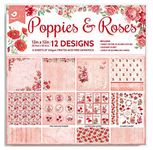 Little Birdie Printed Pattern Design Paper Pack for Art and Craft Poppies and Roses 12 Sheet, 12 Designs 12 x 12 in|Scrapbooking Paper for Journal, Craft | Decorative Paper for Greeting Card Making