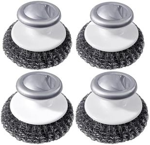 Stainless Steel Wool Scrubber with Handle, Heavy Duty Dish Scrubber, Steel Brush for Cleaning Pots, Pans, Grills, Sink (4 Pack)