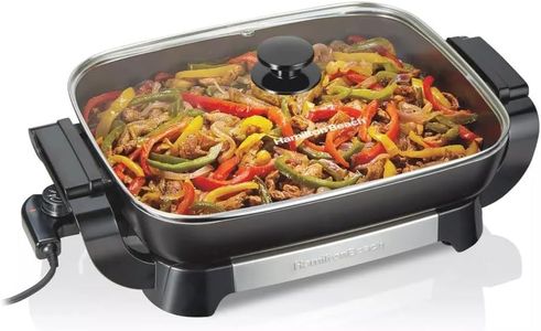 Hamilton-Beach 20.5" Durathons Ceramic Reversible Nonstick Electric Skillet, Large Cooking Surface, Adjustable Temperature Control, Easy Cleaning, Glass Lid, Dishwasher-Safe Parts, Black