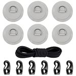 6pcs PVC D-Ring Patch Stainless Steel D Ring Patches for for for PVC Inflatable Boat SUP Kayak Canoe Deck Accessories,with 20ft Elastic Bungee Cords and Hooks,NO Glue Included(Gray)